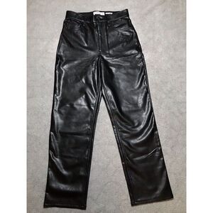 NWT Abercrombie & Fitch Ankle Straight‎ Ultra High Rise Black Leather Pant 27/4